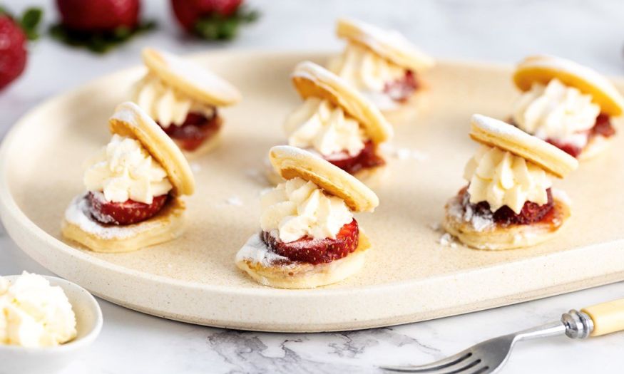 Mini Pancakes with Jam & Cream