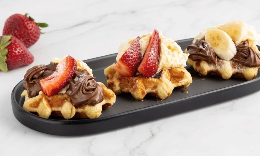 Mini Waffles with Nutella and Strawberries