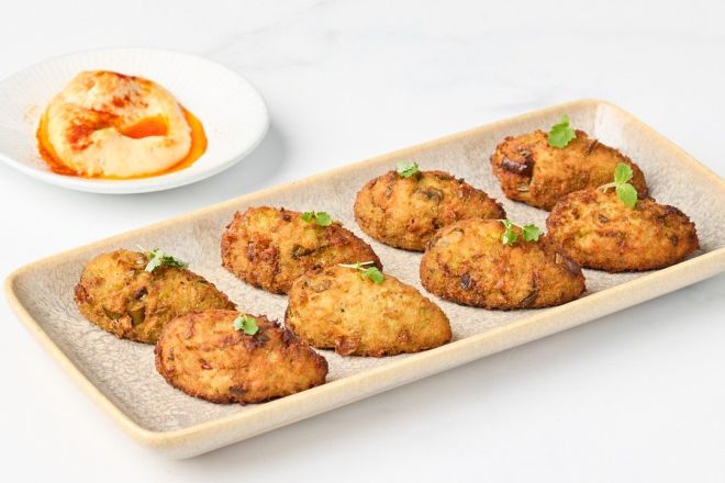 Smashed Pea Falafels with Hummus