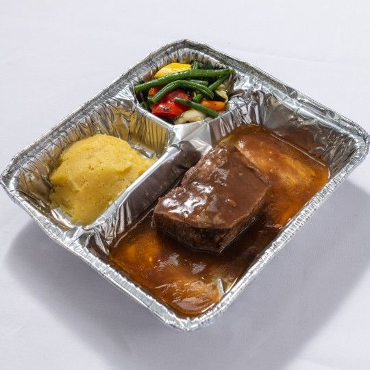 Braised Short Rib (M) Plastic - HOT MEAL / dbl. WRAPPED IN FOIL FOR ON SITE HEATING