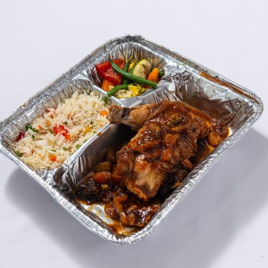 Tangier Chicken (M) Plastic - HOT MEAL / dbl. WRAPPED IN FOIL FOR ON SITE HEATING