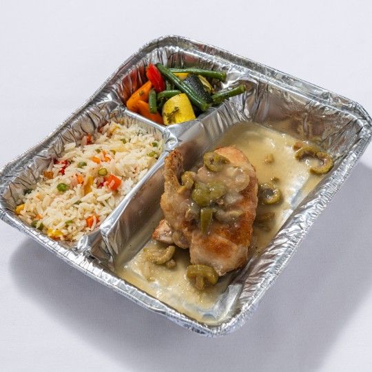Lemon Olive Chicken (M) Plastic - HOT MEAL / dbl. WRAPPED IN FOIL FOR ON SITE HEATING