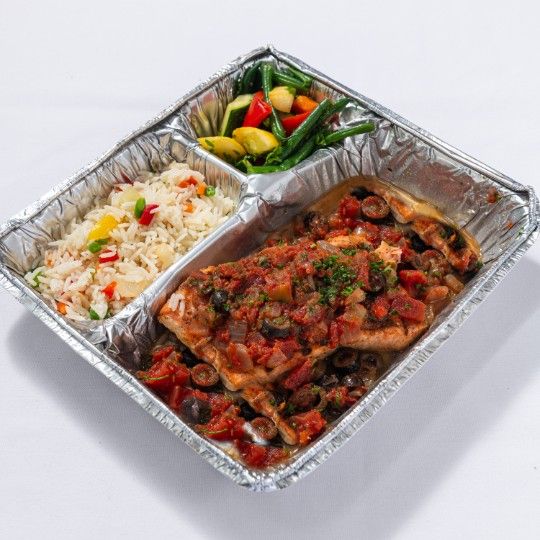 Grilled Tuscan Salmon (P) Plastic - HOT MEAL / dbl. WRAPPED IN FOIL FOR ON SITE HEATING