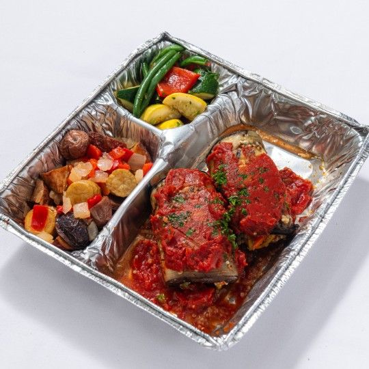 Quinoa Stuffed Eggplant (P) Plastic - HOT MEAL / dbl. WRAPPED IN FOIL FOR ON SITE HEATING