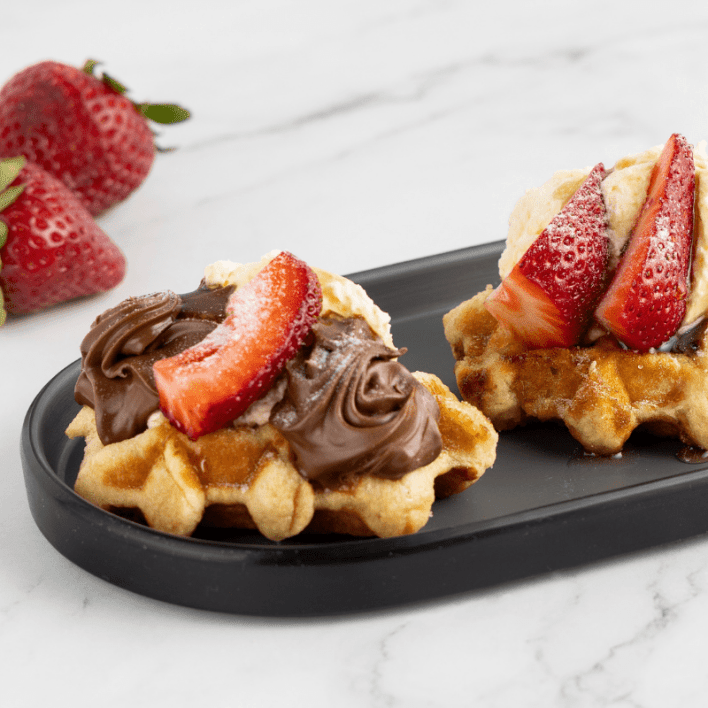 Mini Waffles with Nutella and Strawberries
