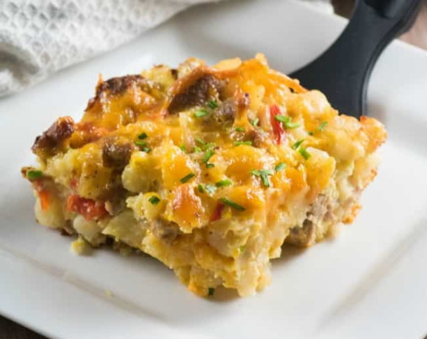 Turkey Sausage Hash Brown Breakfast Casserole