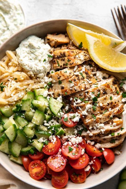 Greek Chicken Orzo Bowl