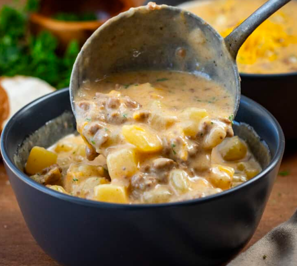 Cheesy Beef and Potato Soup