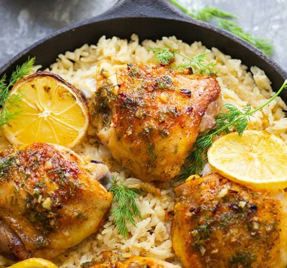 Dill Lemon Chicken Thighs with Creamy Rice