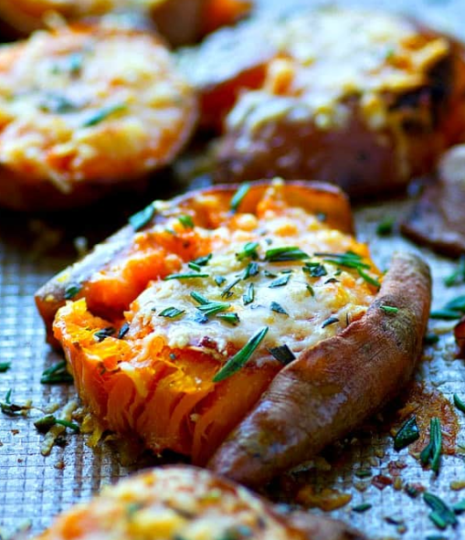 Browned Butter Parmesan Smashed Sweet Potatoes