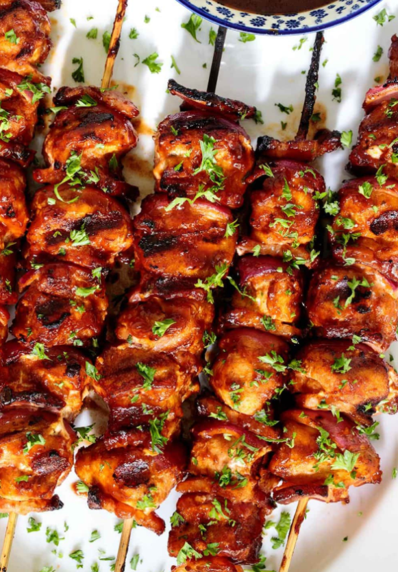 BOURBON BBQ BACON CHICKEN SKEWERS