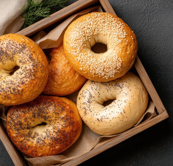 Assorted Bagels & Whipped Cream Cheese: Plain, Honey, Garden Vegetable, Chive and Caramelized (2) Toasters