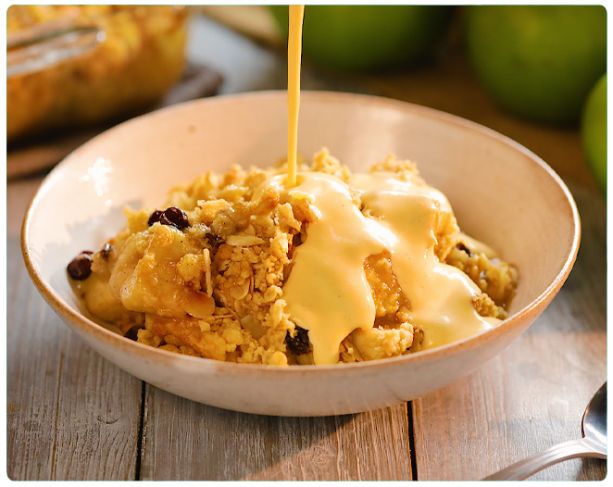 Homemade Apple Crumble Pie With Custard