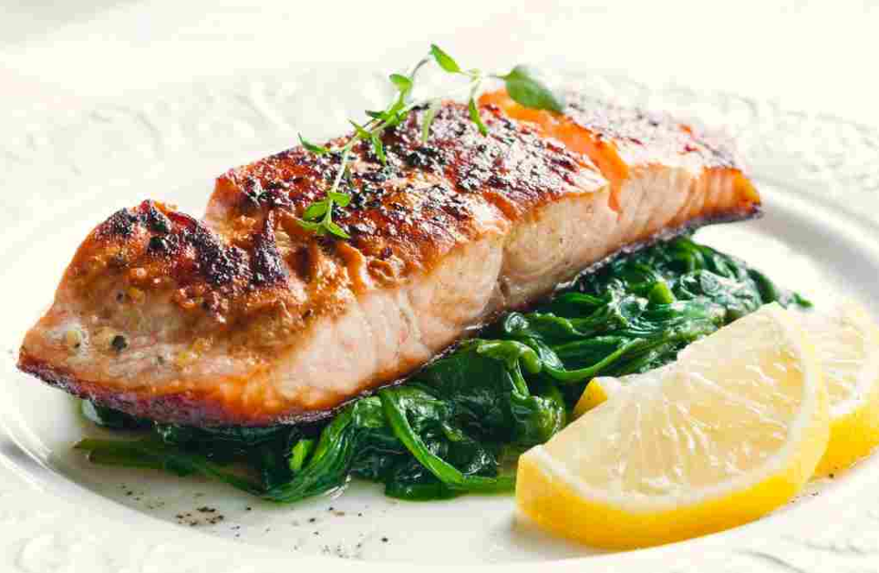 Oven Baked Fresh Salmon On Kale/Spinach