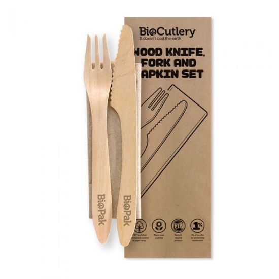 Wooden Knife, Fork & Napkin Set