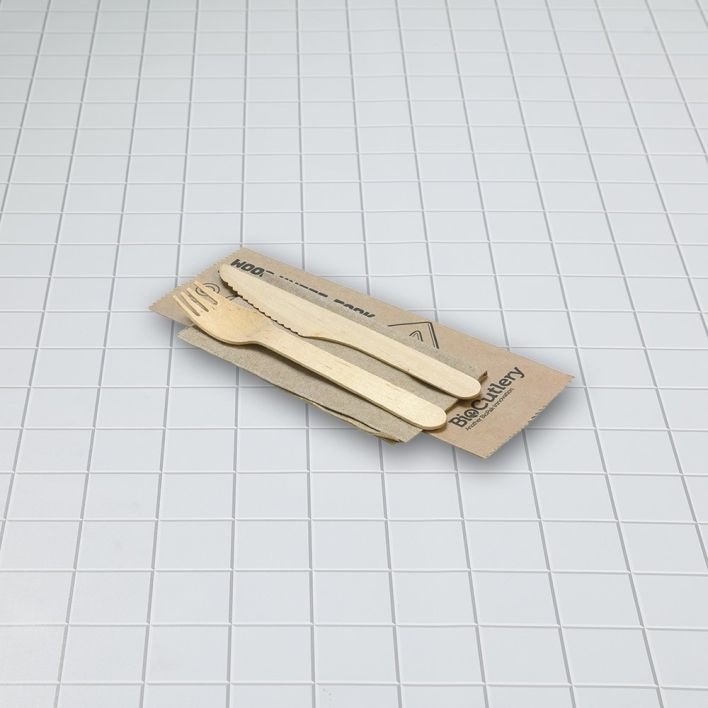 Wooden Knife, Fork & Napkin Set