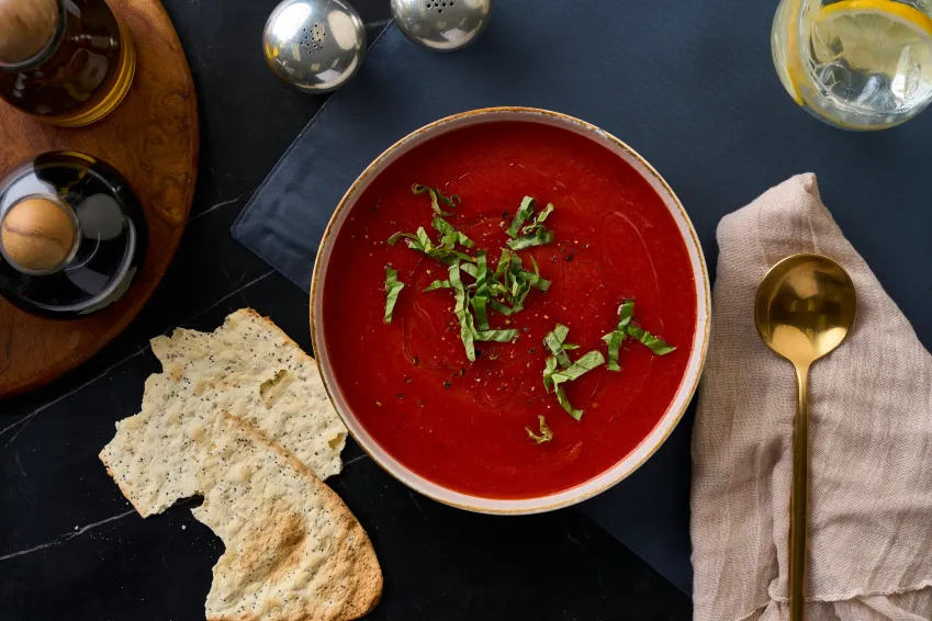 Roasted Red Pepper, Tomato and Basil Soup