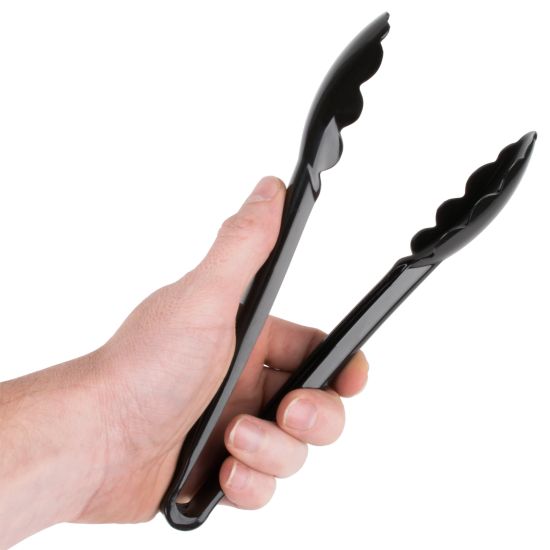 9" Black Scalloped Edge Plastic Utility Tong