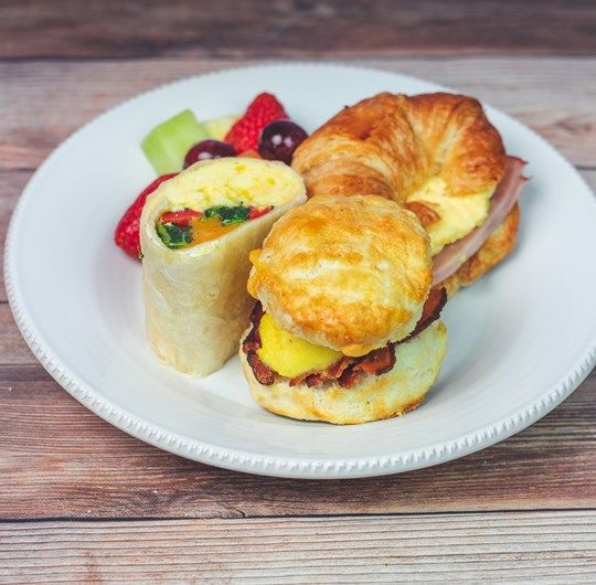 Mini Breakfast Sandwiches With Fresh Fruit Salad