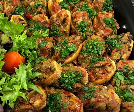 Vegan Eggplant Caponata Crostini (Cold)