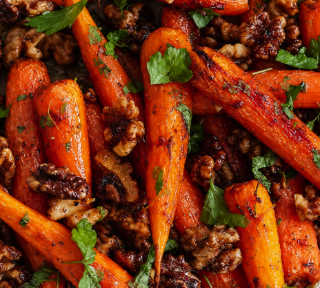 Brown Sugar & Spice Roasted Heirloom Carrots with Sweet & Spicy Walnuts