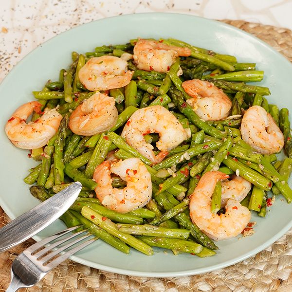 Roasted Asparagus with Sauteed Shrimp